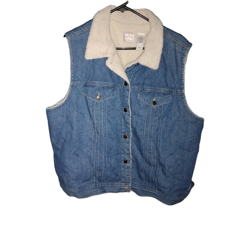 Emma James Womens‎ 3 Vest Blue Denim Cotton Sherpa Lined Button-up Collared